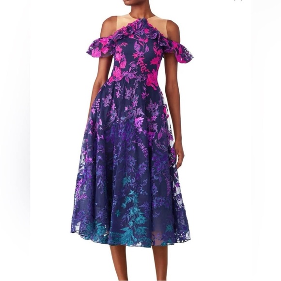 Marchesa Blue Floral Dress Marchesa Notte Floral-Embroidered One-Shoulder  Gown Saks Fifth